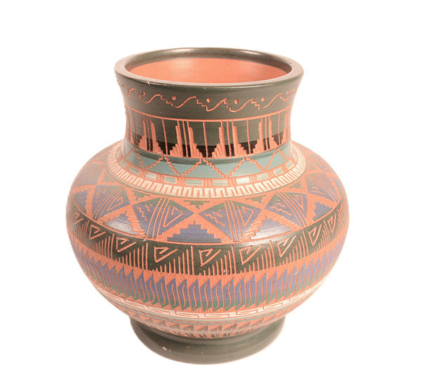 Navajo Carved Jar Pottery By Paula Nez
