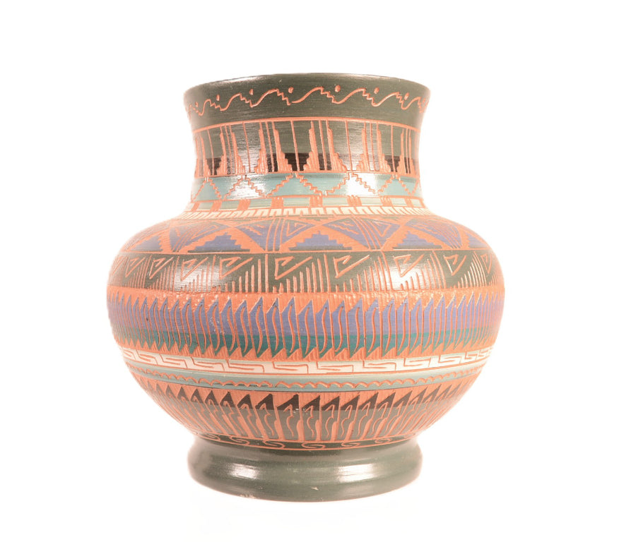 Navajo Carved Jar Pottery By Paula Nez