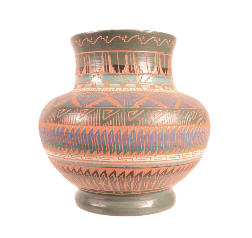 Navajo Carved Jar Pottery By Paula Nez