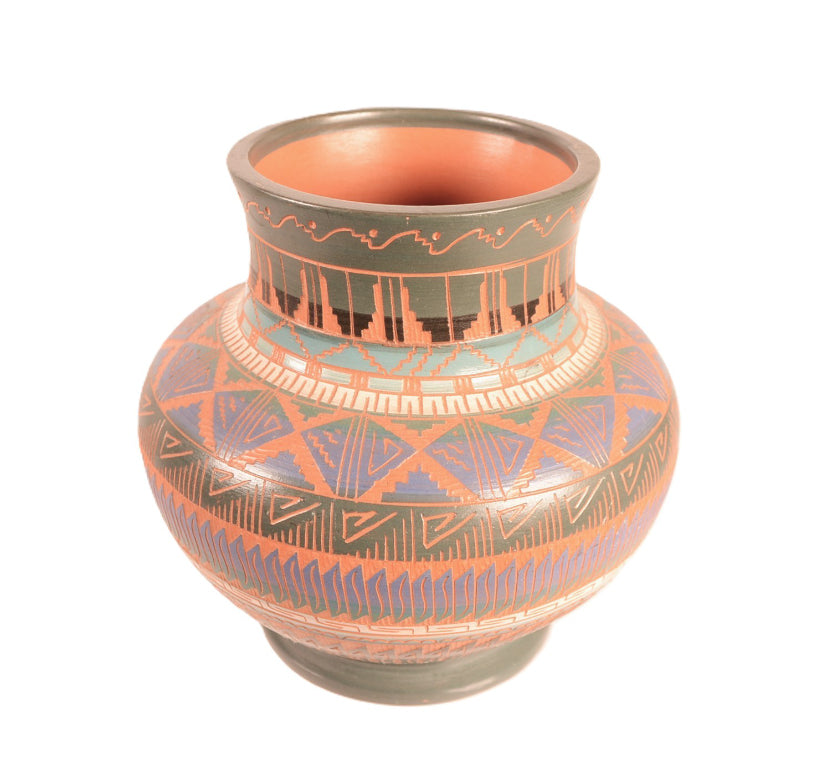 Navajo Carved Jar Pottery By Paula Nez
