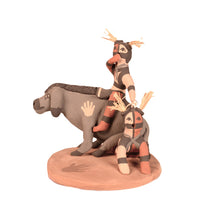Jemez Pueblo Donkey and 2 Clowns Storyteller Pottery Doll By Phillip M. Fragua