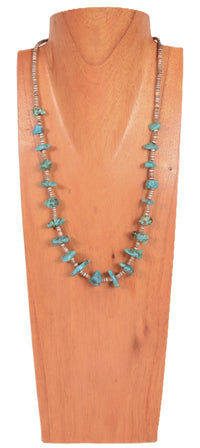 Navajo Single Strand Heishi and Blue Nugget Turquoise Necklace