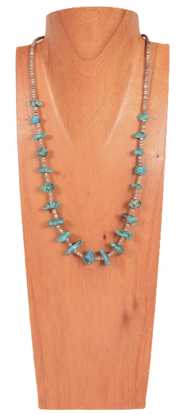 Navajo Single Strand Heishi and Blue Nugget Turquoise Necklace