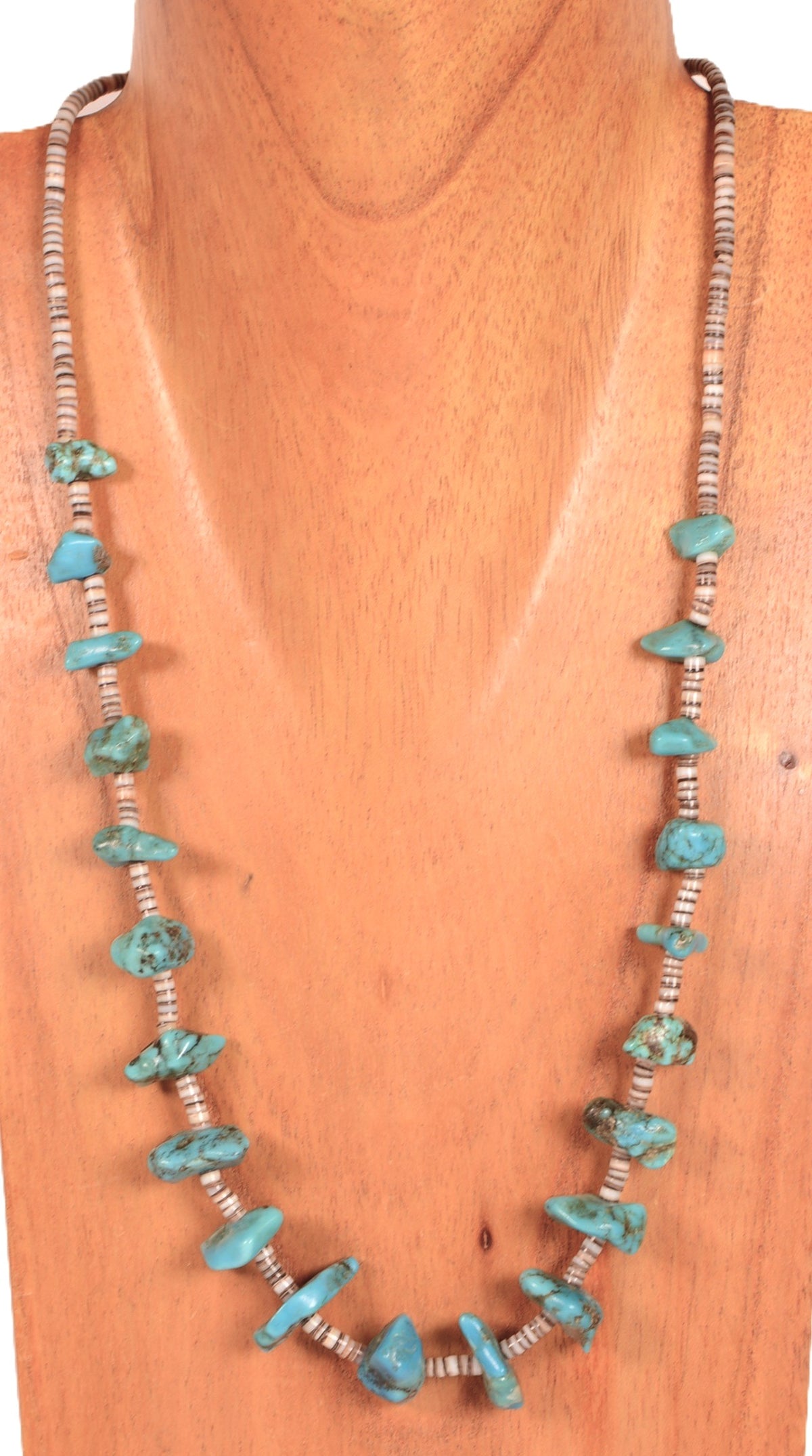 Navajo Single Strand Heishi and Blue Nugget Turquoise Necklace
