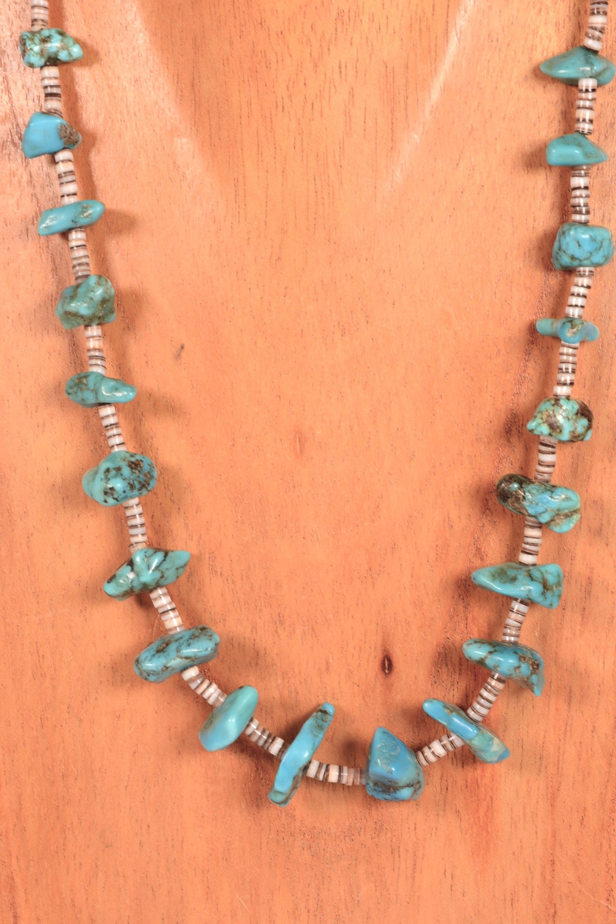 Navajo Single Strand Heishi and Blue Nugget Turquoise Necklace