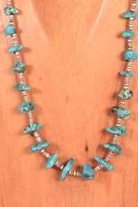 Navajo Single Strand Heishi and Blue Nugget Turquoise Necklace