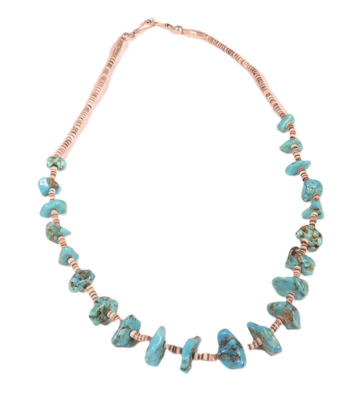 Navajo Single Strand Heishi and Blue Nugget Turquoise Necklace