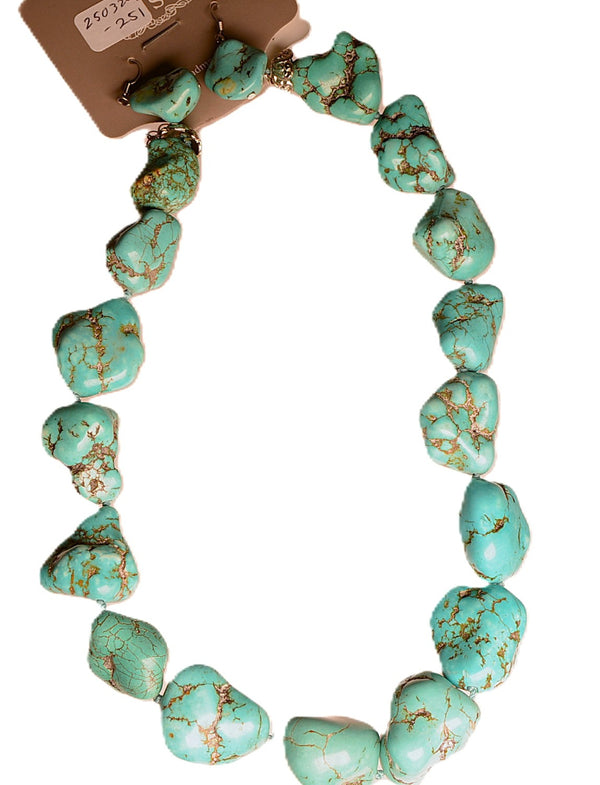 Navajo Turquoise Nugget Necklace and Turquoise Earrings Set