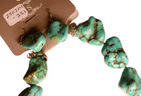 Navajo Turquoise Nugget Necklace and Turquoise Earrings Set