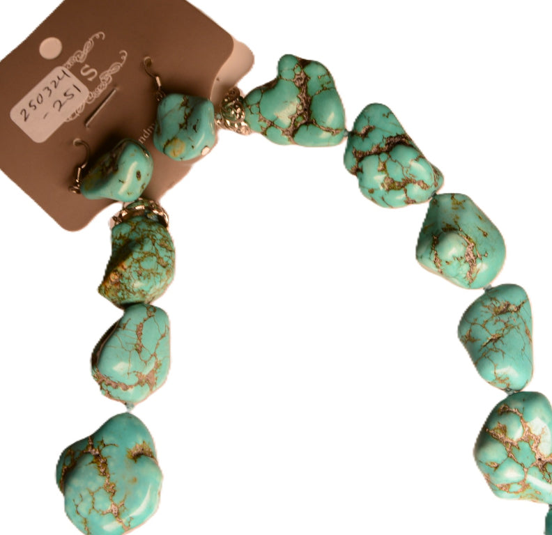 Navajo Turquoise Nugget Necklace and Turquoise Earrings Set