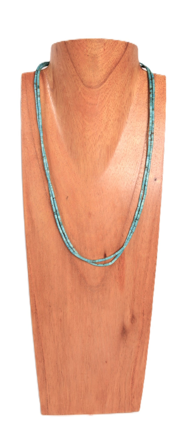 Santo Domingo Pueblo 2 Strand Blue Turquoise Bead Necklace