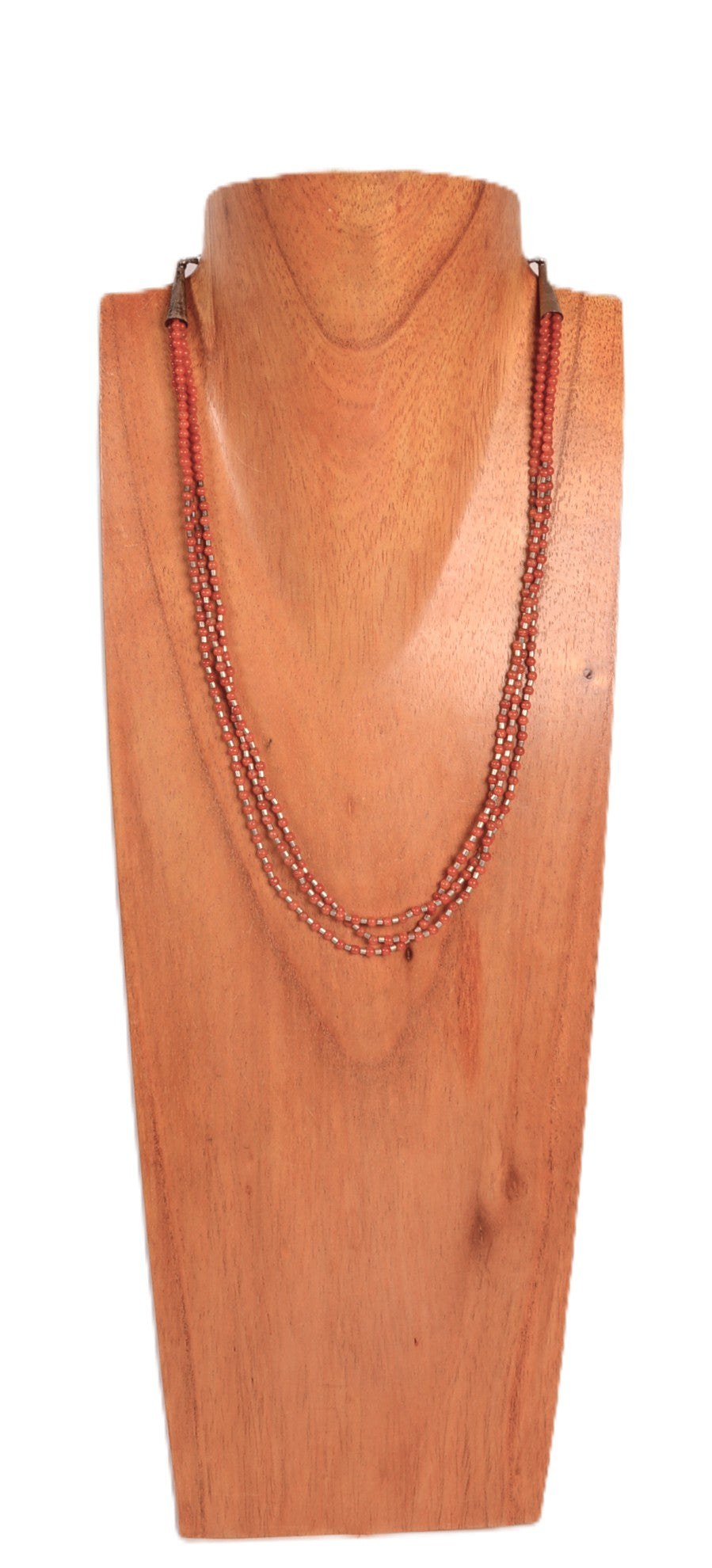 Santo Domingo Pueblo Red Coral and Sterling Silver Bead Necklace