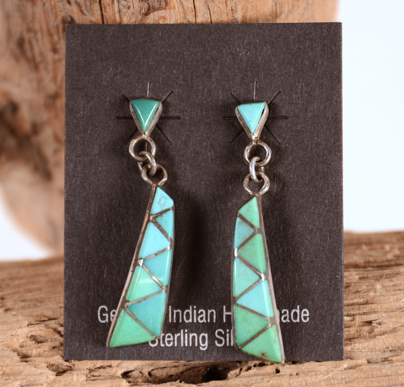 Navajo Green Inlaid Turquoise Earrings
