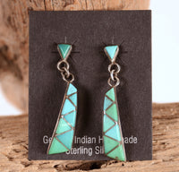 Navajo Green Inlaid Turquoise Earrings