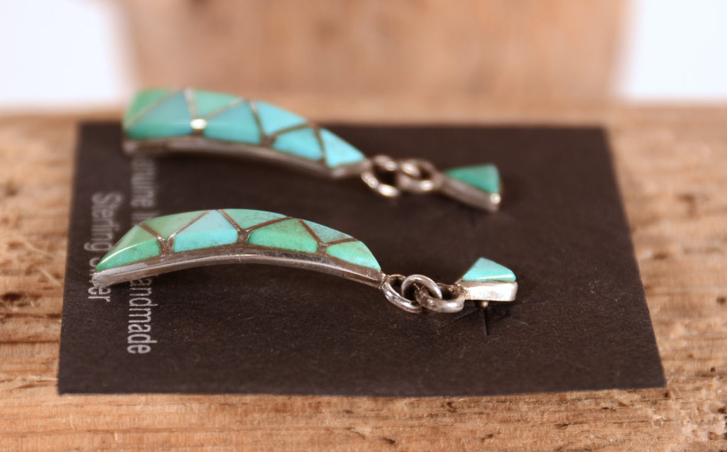 Navajo Green Inlaid Turquoise Earrings