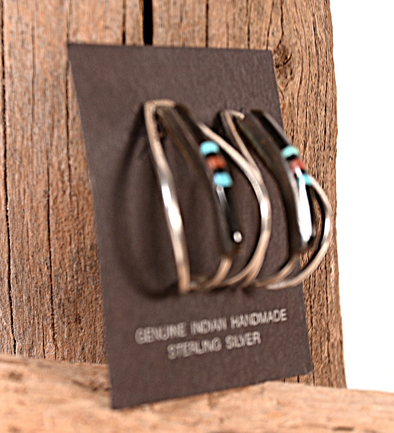 Zuni Pueblo Sterling Silver Inlay Post Earrings