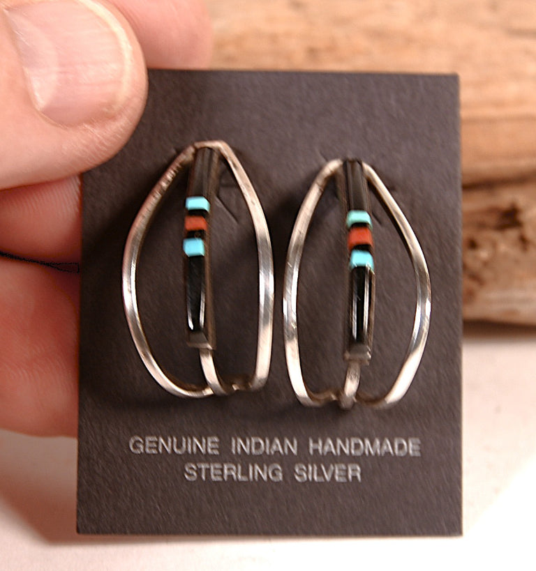 Zuni Pueblo Sterling Silver Inlay Post Earrings