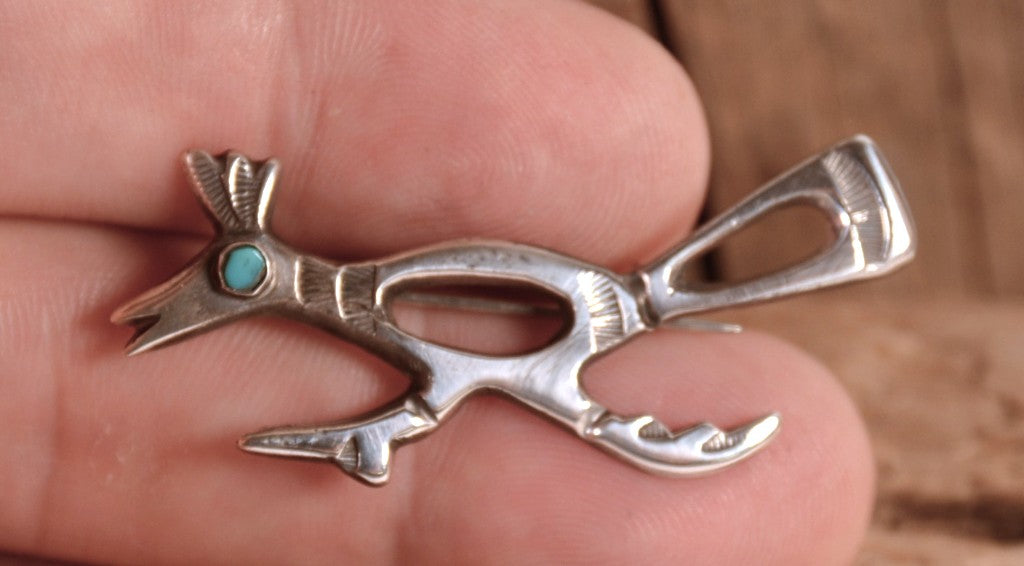 Zuni Pueblo Sterling Silver Roadrunner Pin