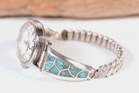 Zuni Pueblo Ladies Sterling Silver and Inlaid Turquoise Watch Band