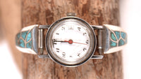 Zuni Pueblo Ladies Sterling Silver and Inlaid Turquoise Watch Band