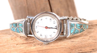 Zuni Pueblo Ladies Sterling Silver and Inlaid Turquoise Watch Band
