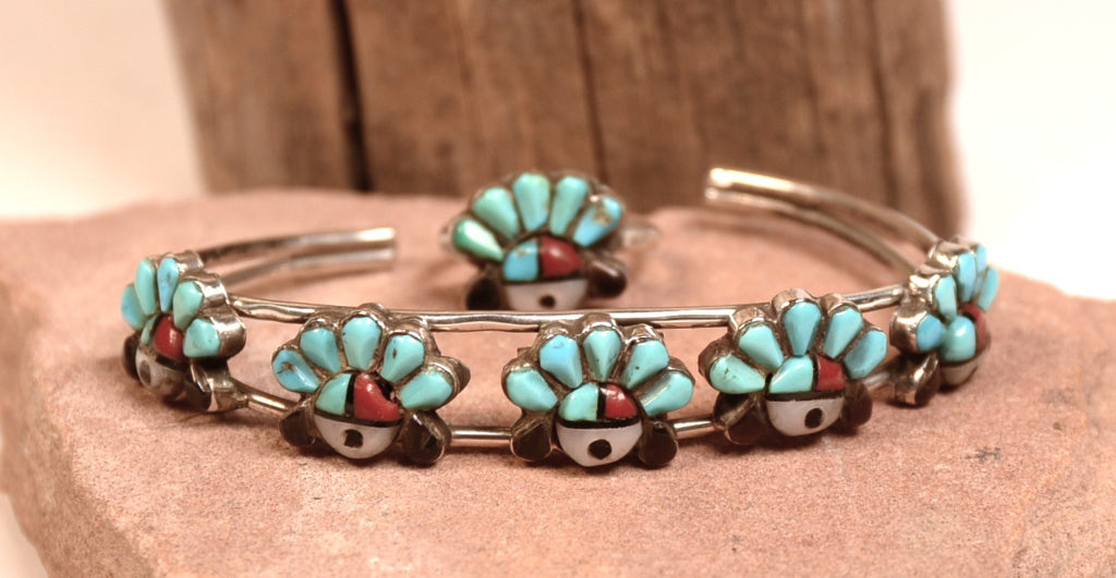 Zuni Pueblo Sunface Bracelet and Ring Set