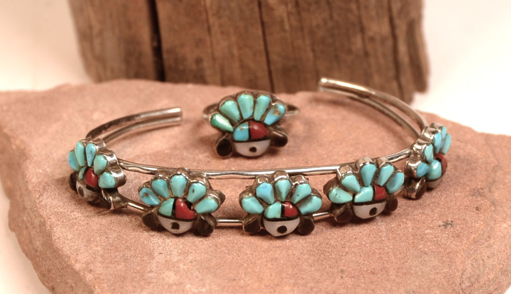 Zuni Pueblo Sunface Bracelet and Ring Set
