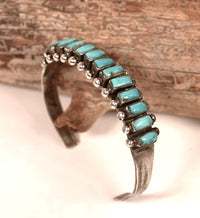 Zuni Pueblo Sterling Silver and Turquoise Cuff Bracelet