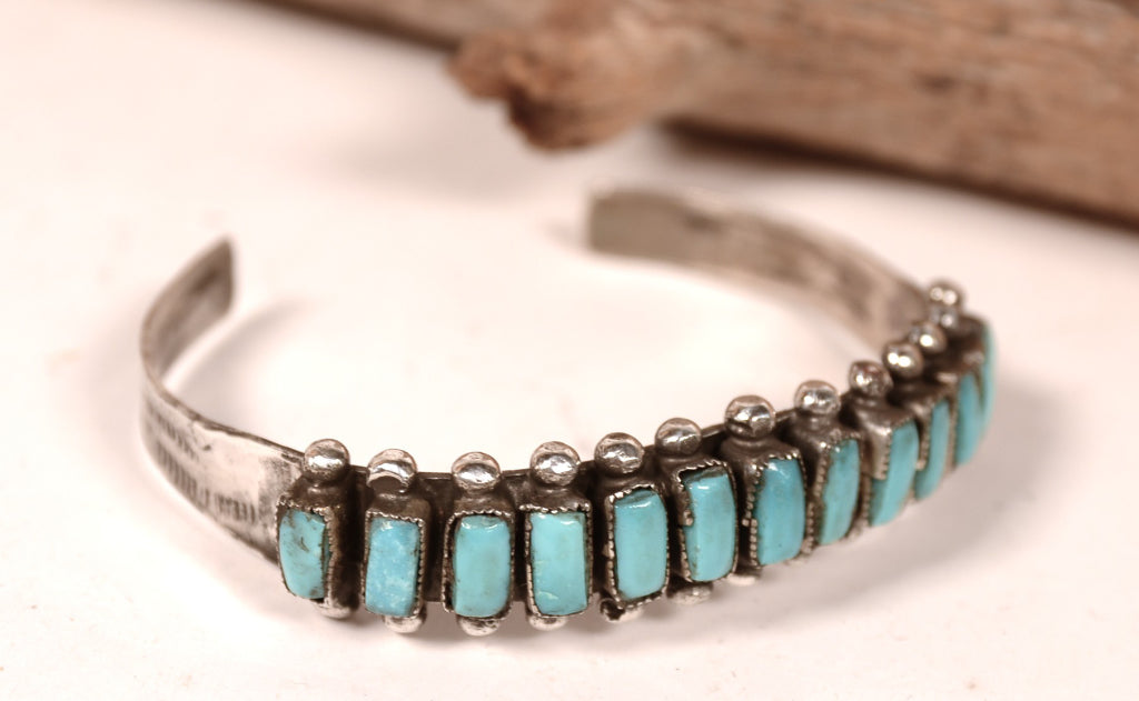 Zuni Pueblo Sterling Silver and Turquoise Cuff Bracelet