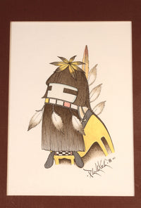 Hopi Pueblo Colored Pencil and Ink Long Hair Kachina By Ted Pavatea