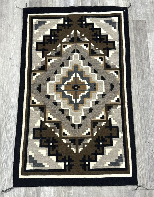 Very fine Navajo Rug; Two Gray Hills - 60 Wefts/Inch - 7 Colors