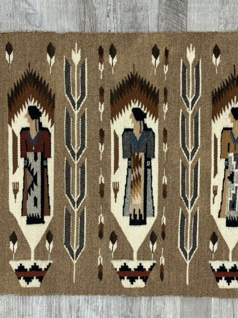 Navajo Pictorial Rug; Weavers Holding Rugs