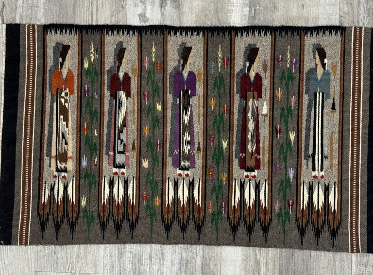 Navajo Rug; Pictorial; Weavers Holding Blankets