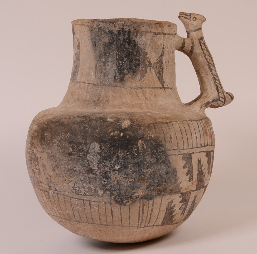 Pre-Columbian Pottery Pitcher with Dog Figure Handle