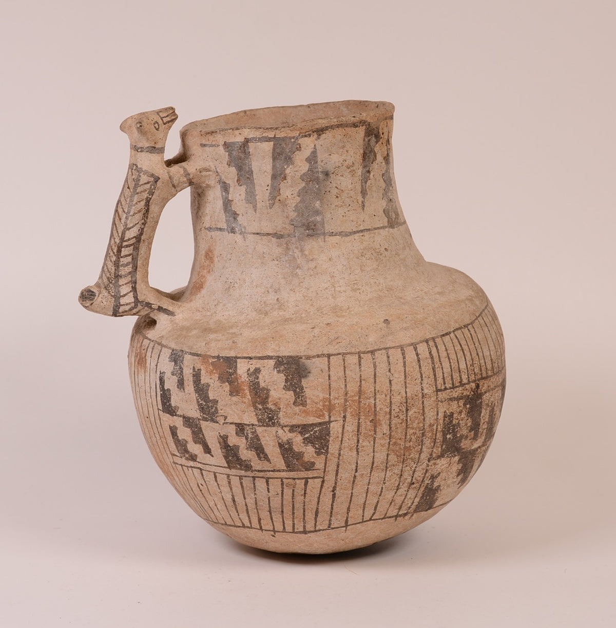 Pre-Columbian Pottery Pitcher with Dog Figure Handle