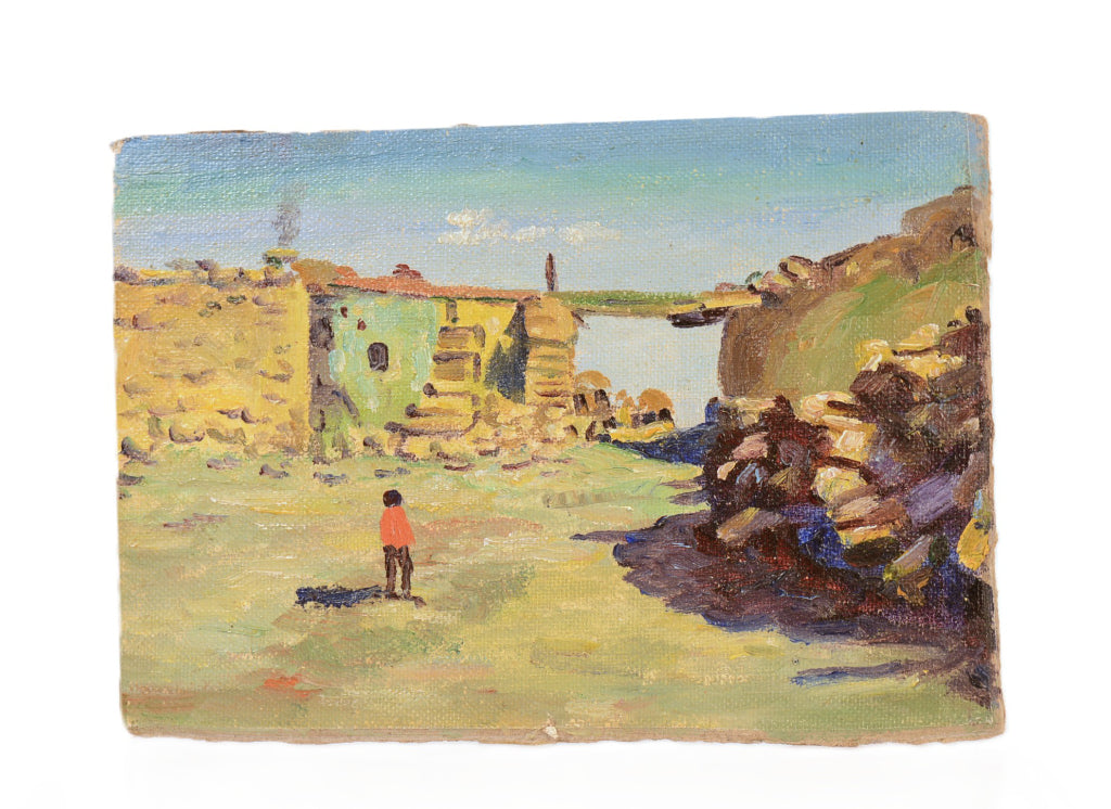 Hopi Pueblo Indians Home at Walpi Arizona - Small Oil Painting By E.A. Burbank