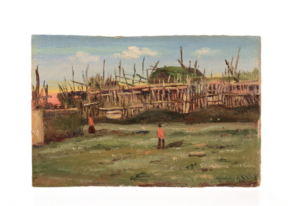 Navajo Indians Corral at Ganado Arizona - Small Oil Painting By E.A. Burbank
