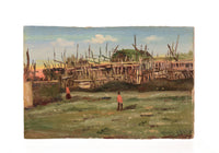 Navajo Indians Corral at Ganado Arizona - Small Oil Painting By E.A. Burbank