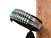 Zuni Double Row Square Cut Turquoise and Sterling Silver Bracelet