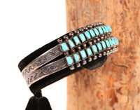 Zuni Double Row Square Cut Turquoise and Sterling Silver Bracelet