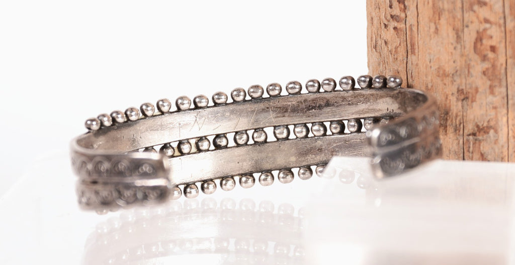 Zuni Double Row Square Cut Turquoise and Sterling Silver Bracelet