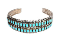 Zuni Double Row Square Cut Turquoise and Sterling Silver Bracelet