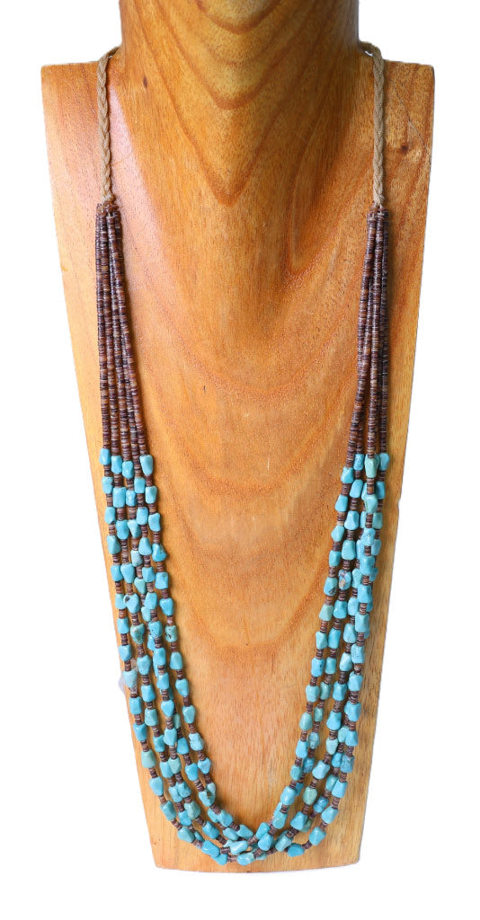 Santo Domingo 5 Strand Heishi and Turquoise Necklace