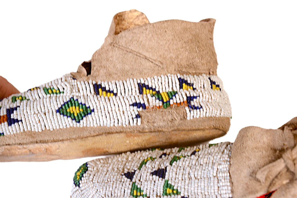 Antique Cheyenne Hide Beaded Moccasins