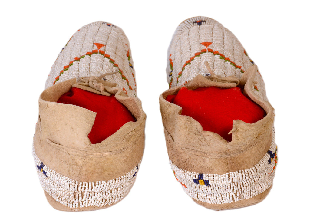 Antique Cheyenne Hide Beaded Moccasins