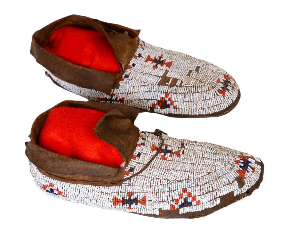 Antique Cheyenne Hide Beaded Moccasins