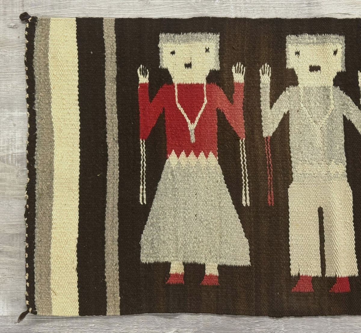 Navajo Rug; Gallup Throw; 3 Navajo People Figures; Two female and one male