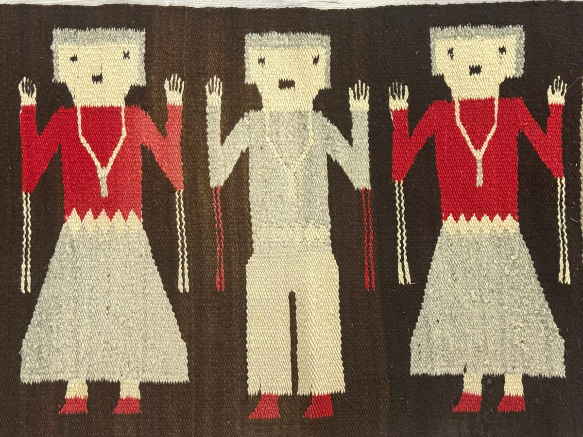 Navajo Rug; Gallup Throw; 3 Navajo People Figures; Two female and one male