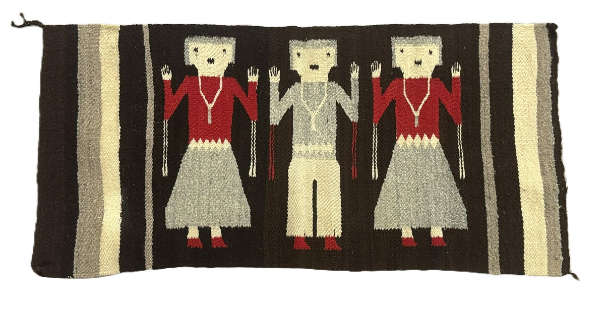 Navajo Rug; Gallup Throw; 3 Navajo People Figures; Two female and one male