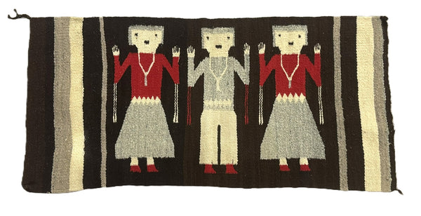 Navajo Rug; Gallup Throw; 3 Navajo People Figures; Two female and one male
